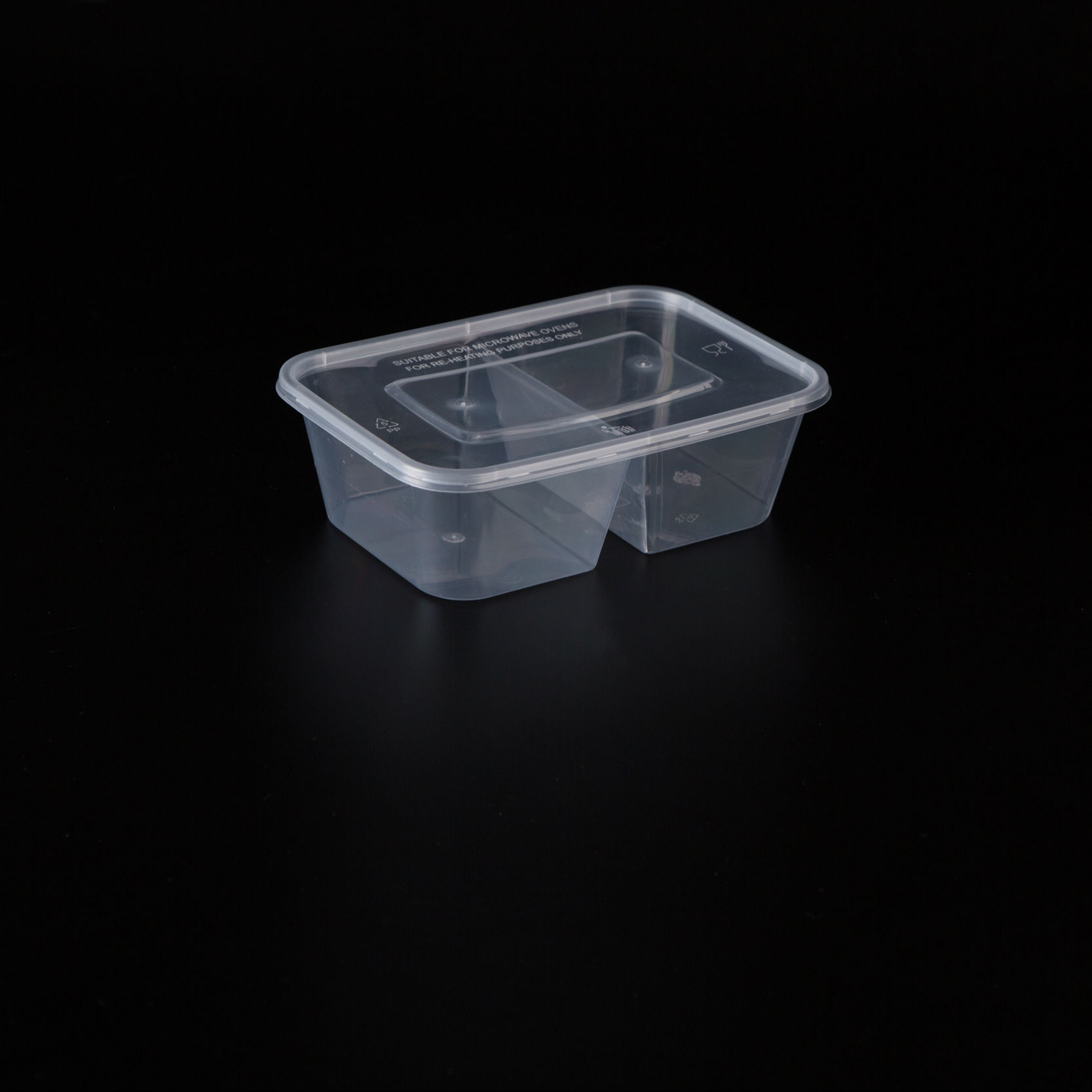 SF750 2 compartment leakproof Clear Black Rectangular Disposable PP Food Box, Microwaveable Plastic lunch Containers