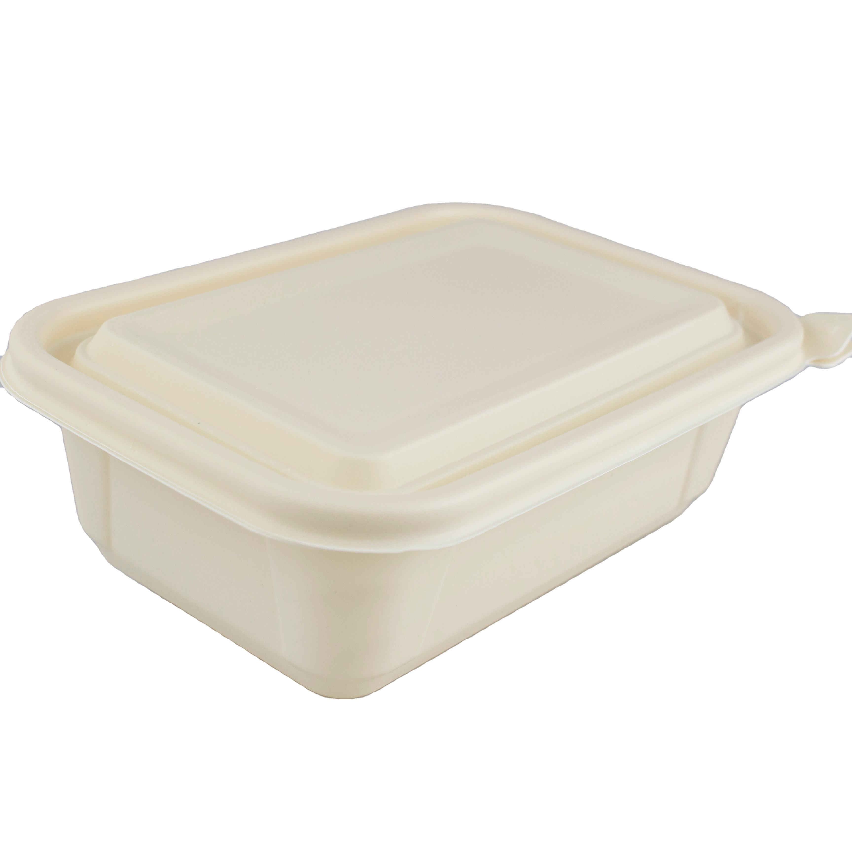 Top quality biodegradable fast food packaging box with lid takeaway food box 650ml rectangle lunch box