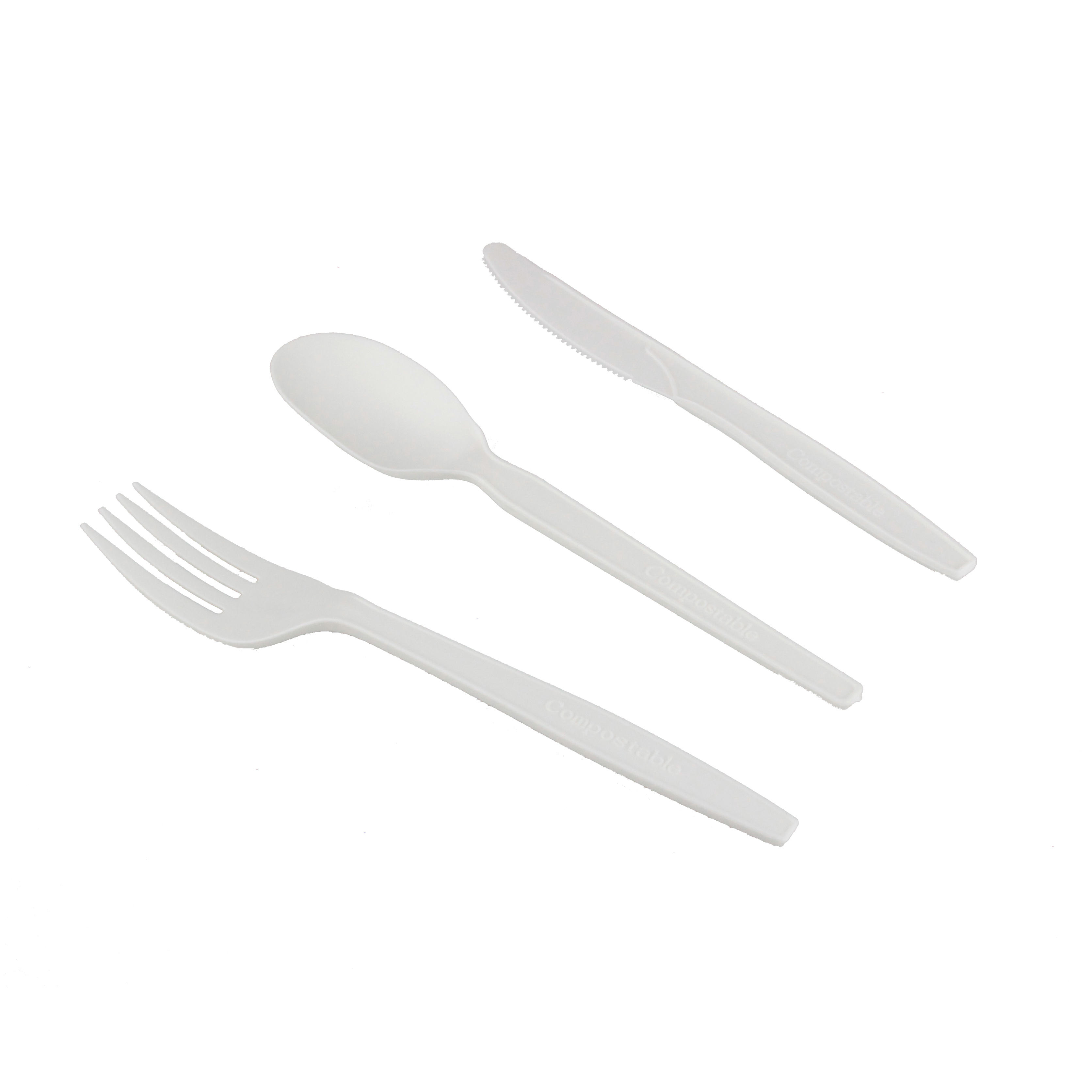 Professional manufacture promotion price biodegradable disposable cornstarch plastic cutlery set knife fork spoon PLA sp