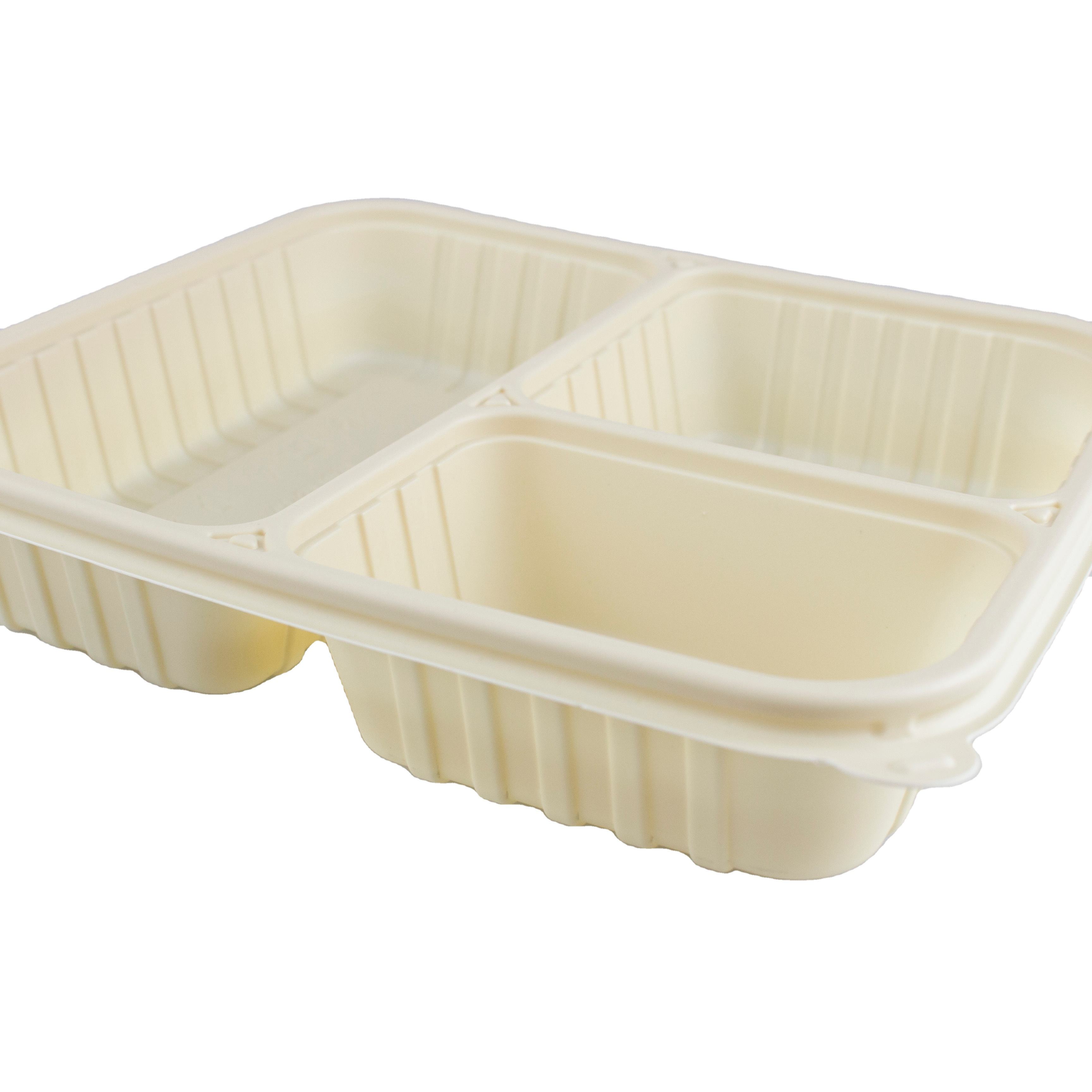 Factory directly supply good price disposable food container 3 compartment cornstarch rectangle food container